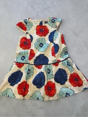 Janie and Jack Cream Dress with Red, Navy & Mint Floral Print